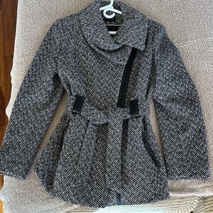 Women's Black and White Herringbone Coat